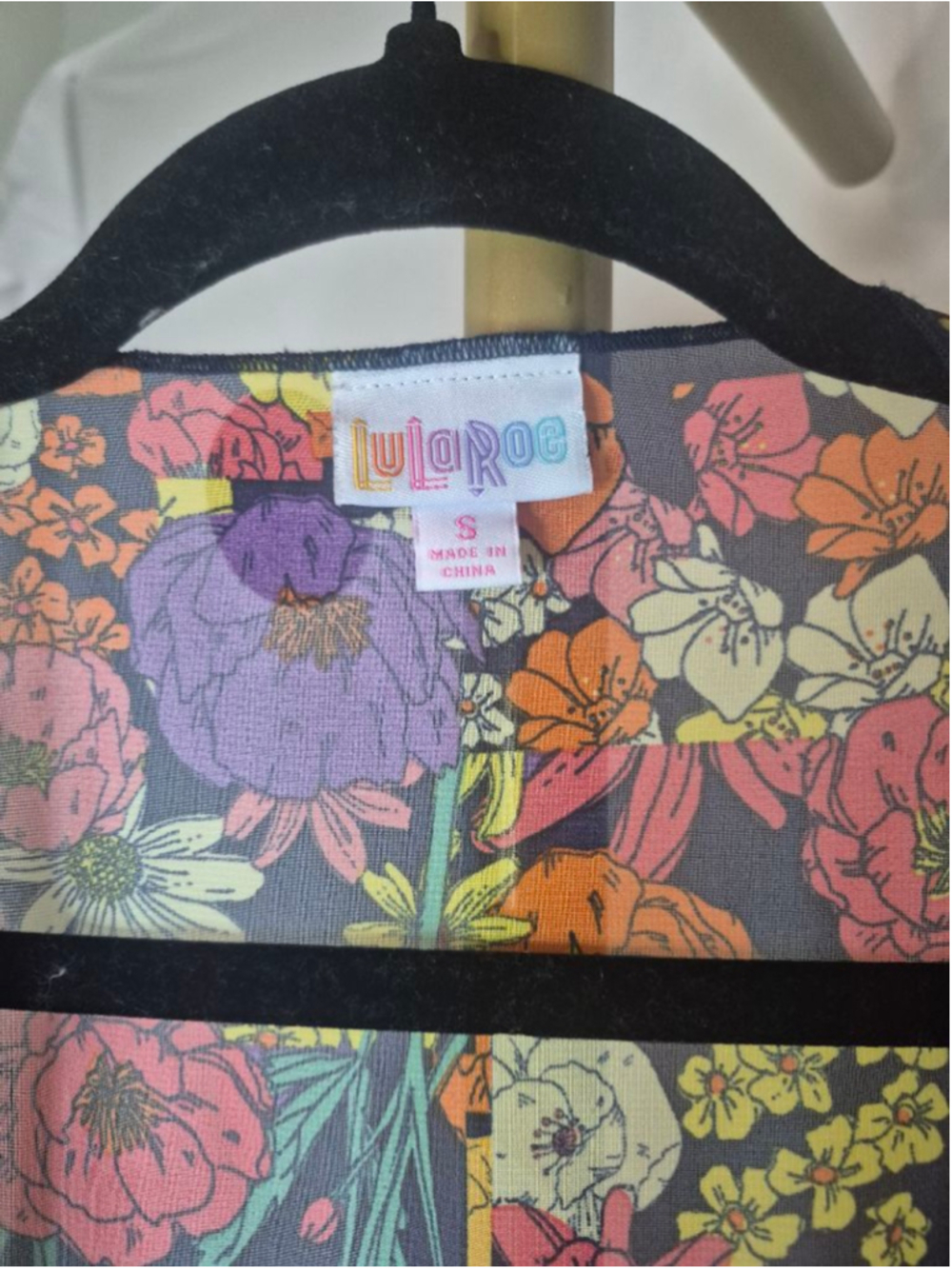 Women's LuLaRoe Purple Multicolor Floral Kimono Shrug Sz S - Picture 4 of 4